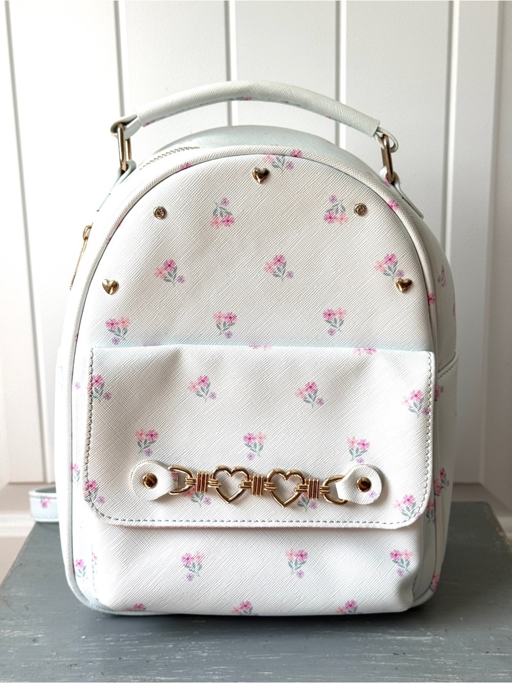 Under One Sky White Floral Mini Backpack Handbag Pink/White